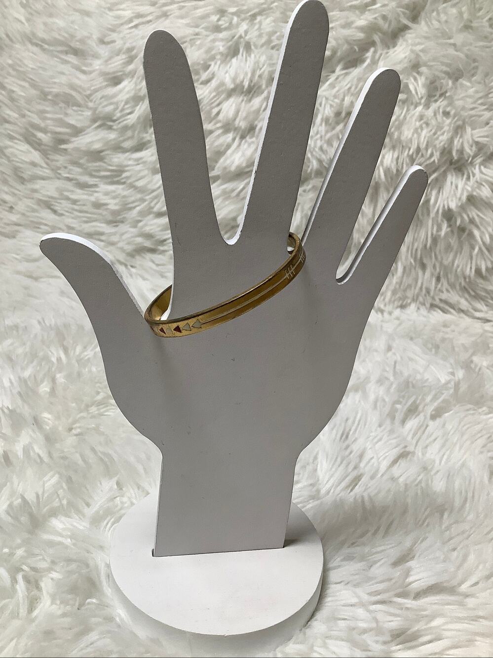 Madewell Gold Tone Brass Red White Enamel Geometric Inlay Cuff Bracelet F16-9